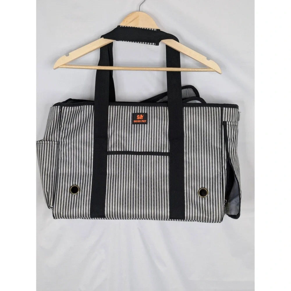 DO DO PET Soft Sided Pet Carrier Dog Cat Travel Bag Black Stripe Medium